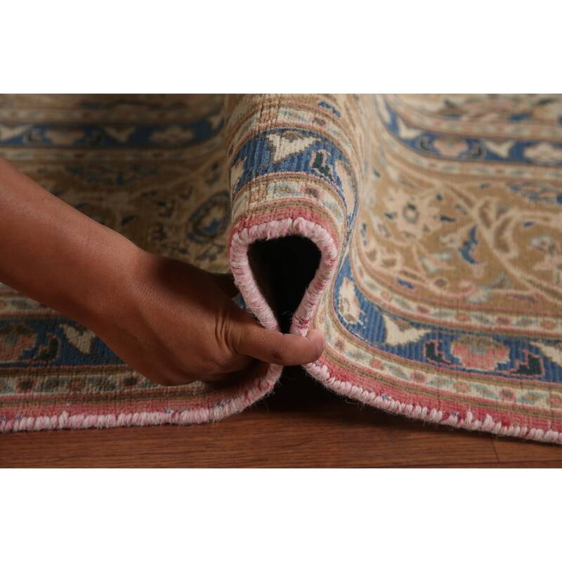 Vegetable Dye Distressed Mashad Persian Rug Antique Handmade Wool Carpet - 7'10" x 10'9"