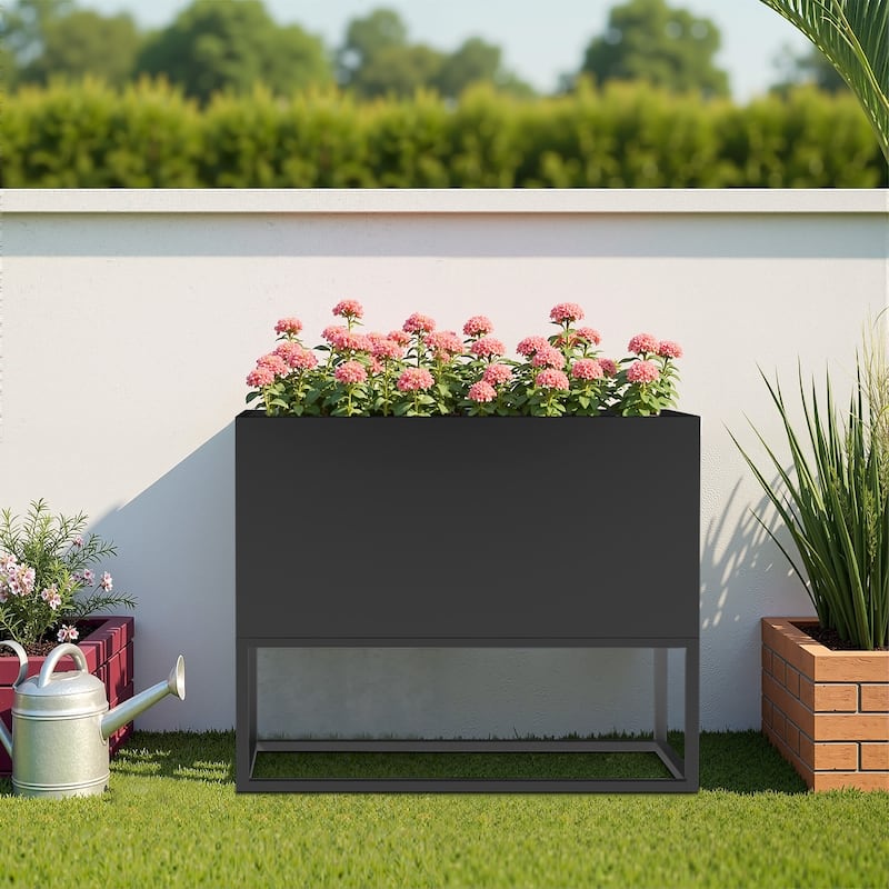 Metal Movable Planter Box with Trellis Privacy Screen Planter Box with Lockable Wheels