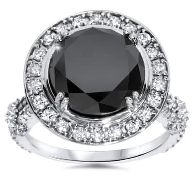 6ct Treated Black Diamond Halo Vintage Engagement Ring White Gold