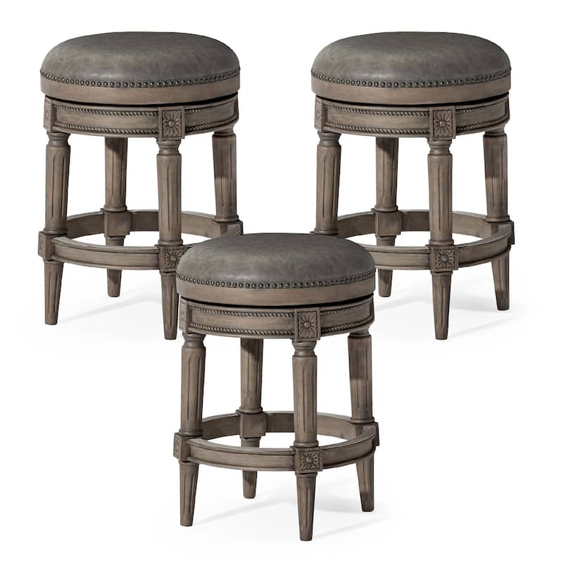 Maven Lane Pullman Backless Swivel Kitchen Stool - Set of 3 - Reclaimed Oak - Counter Height