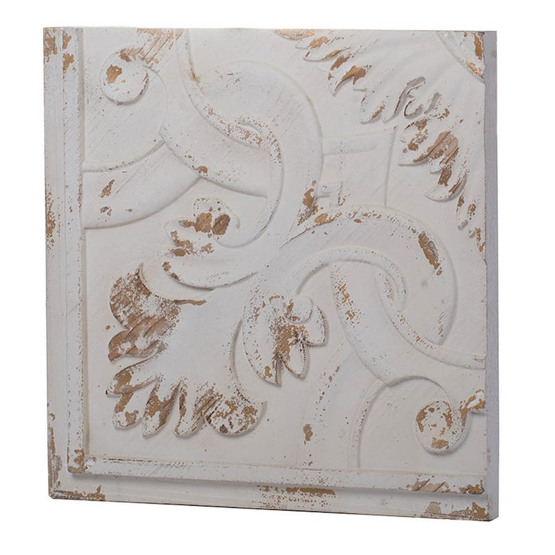 18 Inch Wall Art Panel Set of 4, Square Split Image, Fir Wood, White, Brown