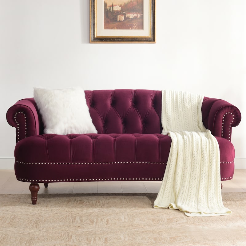 La Rosa 68.5" Victorian Tufted Chesterfield Loveseat - Burgundy Velvet