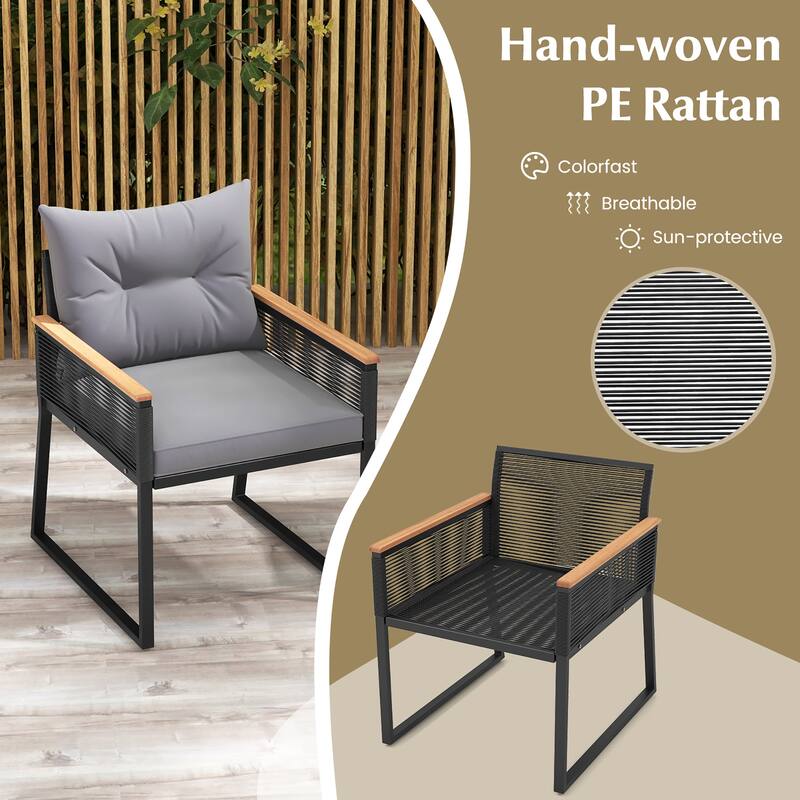 Gymax 3 PCS Patio Furniture Set PE Rattan Wicker Chairs w/ 2 Tier