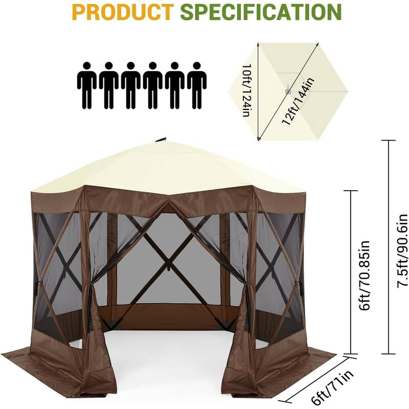 Pop-Up Canopy Sun Shelter with 6 Waterproof Sidewalls