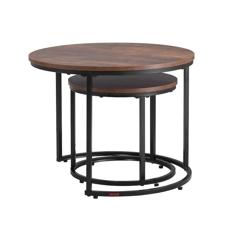Round Nesting Coffee Tables Set of 2 with Metal Frame for Small Spaces Bedroom