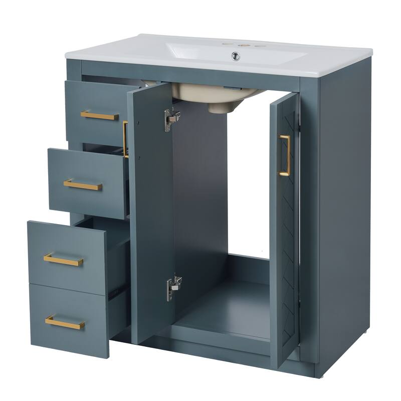 60'' Freestanding Bathroom Vanity Set with White Integrated Ceramic Sink - 60'' x 18.3'' x 34''