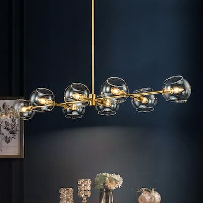 8-Light Modern Sputnik Branch Linear Pendant Metal/ Glass Globe Bubble Chandelier for Dining/ Living Room