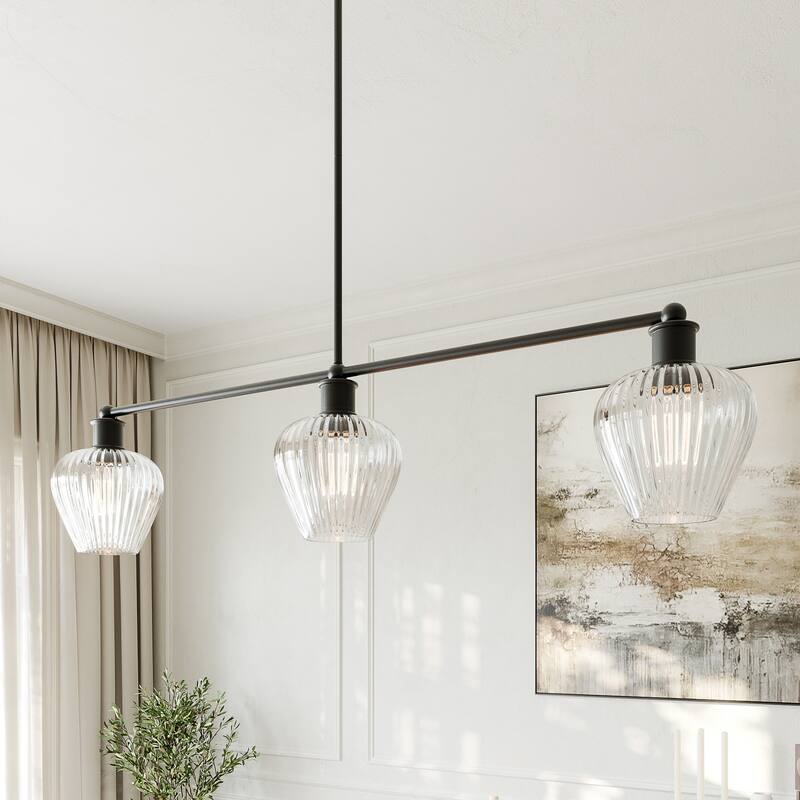 Acroma 3 - Light Linear Chandelier Clear Glass for Kitchen Island Dining Room - Matte Black