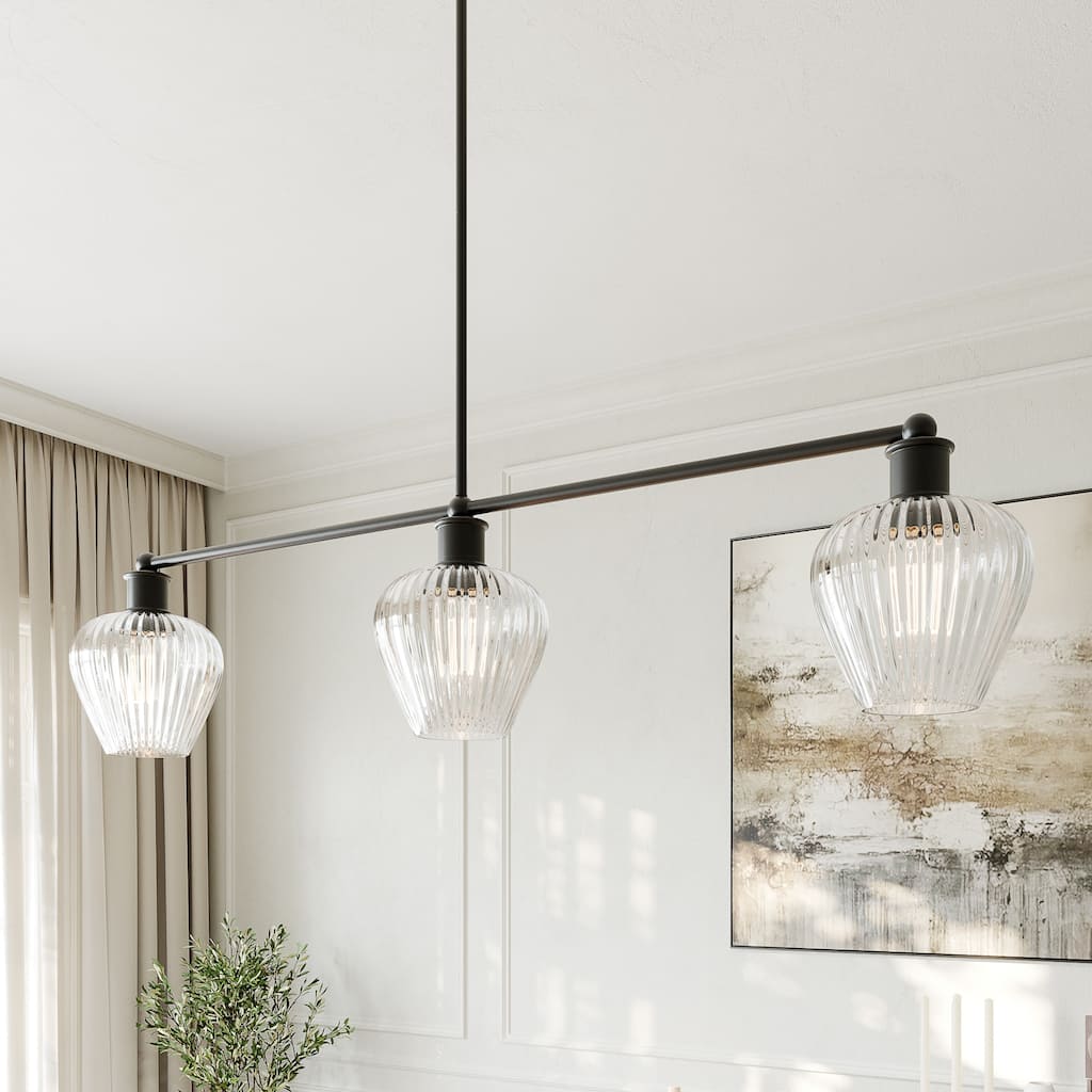 Acroma 3 - Light Linear Chandelier Clear Glass for Kitchen Island Dining Room