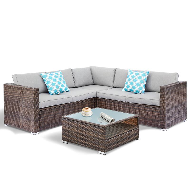 Tappio 4-Piece Outdoor Wicker Sectional Sofa Set with Waterproof Cover