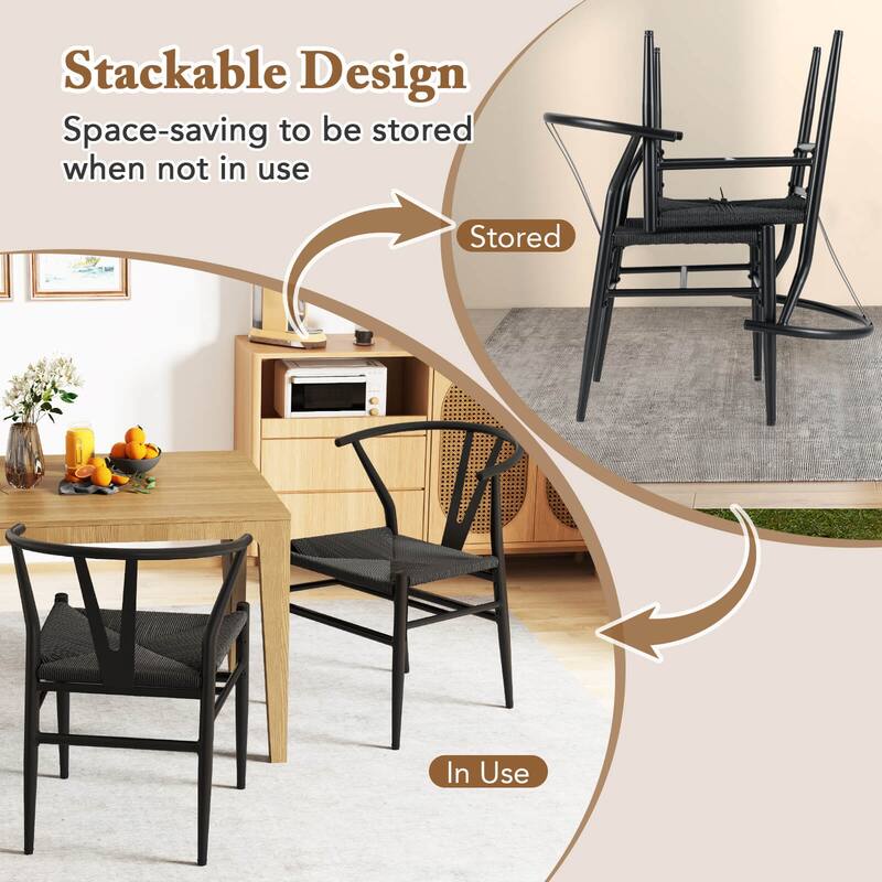 Costway Modern Dining Chair Set of 2/4 Weave Kitchen Armchairs with - See Details