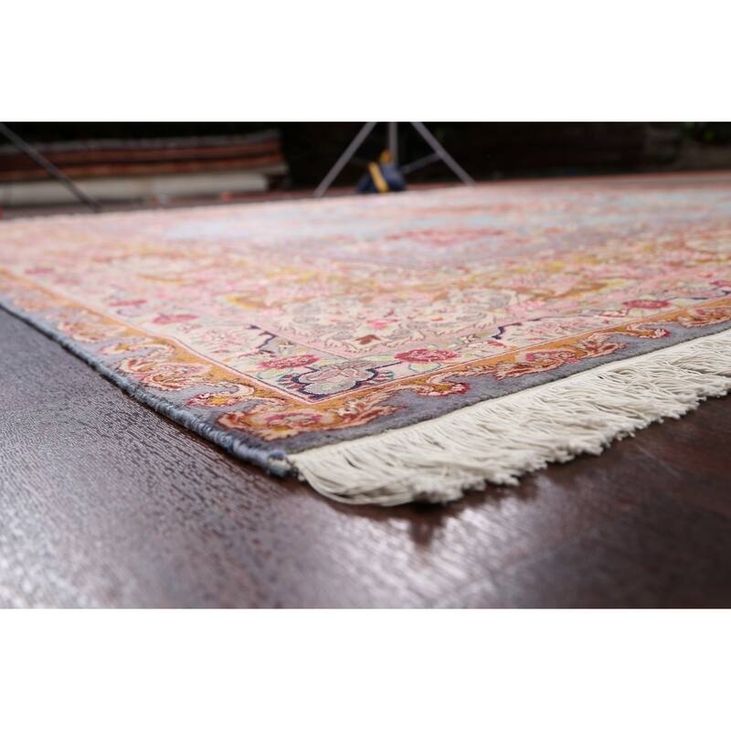 Hand Knotted Oriental 100% Wool Carpet Traditional Floral Navy Blue & Blues Tabriz Area Rug - 9' 9'' X 9' 10''