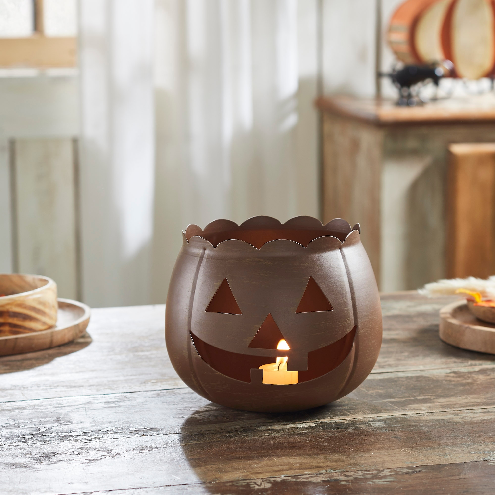 Jack-O-Lantern Candle Holder Bronze 6.25x7.5x7.5 - N/A