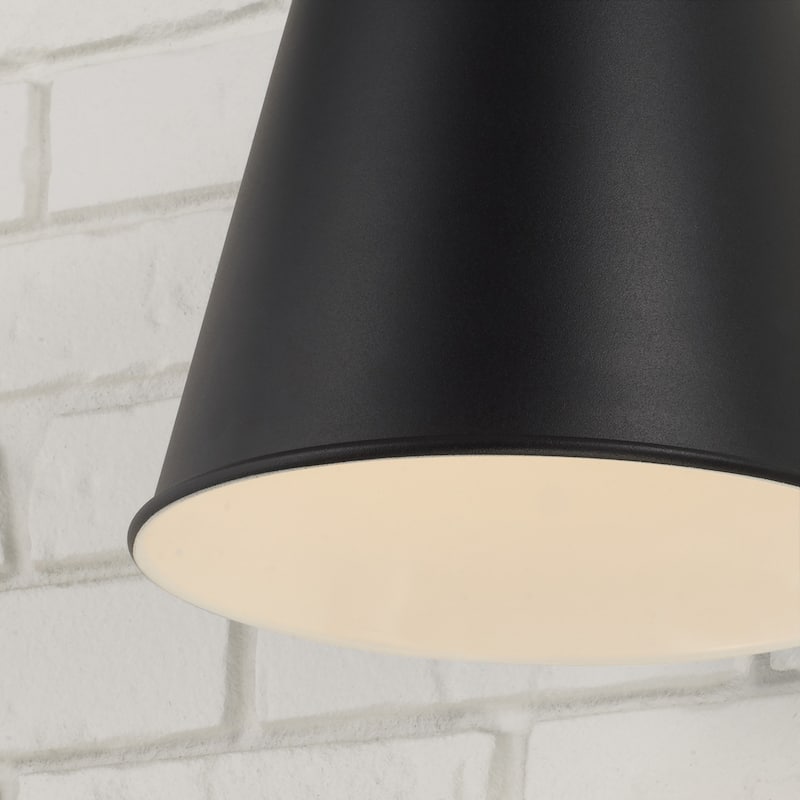 1-Light Outdoor Night Sky Friendly Cone Wall Lantern in Black with Painted White Interior