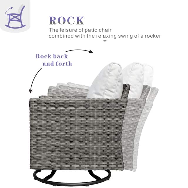 Ovios 3-piece Rattan Wicker Rocking Swivel Chair Set