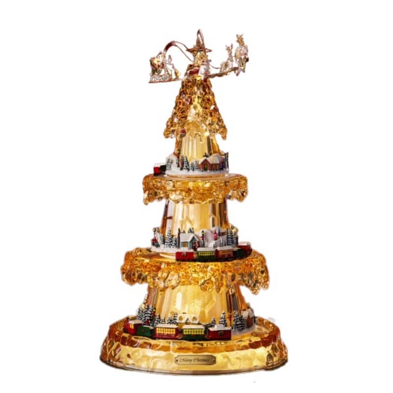 LED Three-Tier Christmas Tree Village Tabletop Decorations 19" Gold