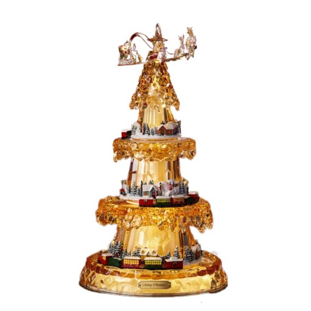 LED Three-Tier Christmas Tree Village Tabletop Decorations 19" Gold
