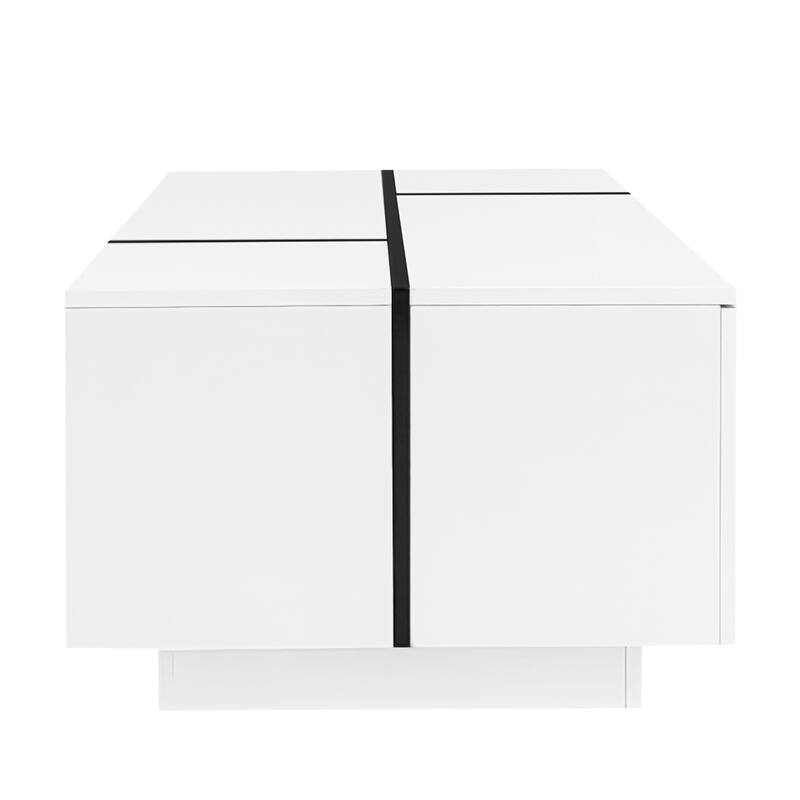 Extendable Rectangle Coffee Table, Tea Table for Living Room, Modern High-Gloss Center Table with Hidden Storage and 2 Drawers