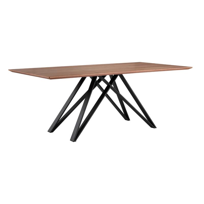 Modena 79 inch Rectangular Walnut Wood Kitchen Dining Table with Black Metal Legs