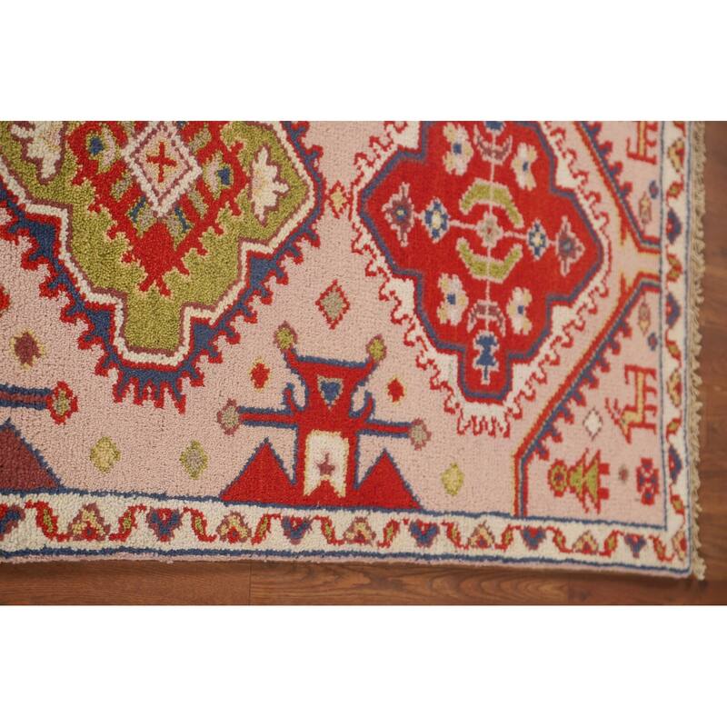 Geometric Kazak Oriental Runner Rug Hallway Handmade Wool Carpet - 2'6" x 9'10"