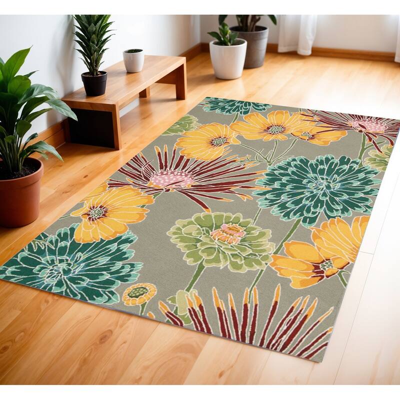 Gega Floral Traditional Stain Resistant Area Rug By HomeRoots - 66' X '42' X '0.5 - 66' X '42' X '0.5 - Yellow - Rectangle