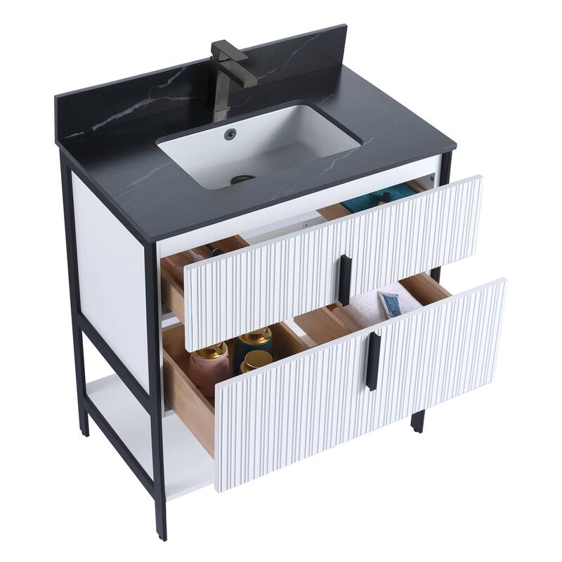 Fine Fixtures Serenity Modern Bathroom Vanity with Black Sintered Stone Top