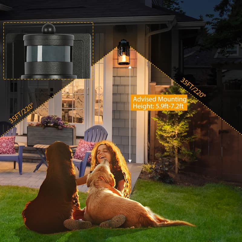 2 Pack Modern Outdoor Wall Lights Motion Sensor Wall Sconce Lights Black Exterior Lighting - D4" X H 10.5"