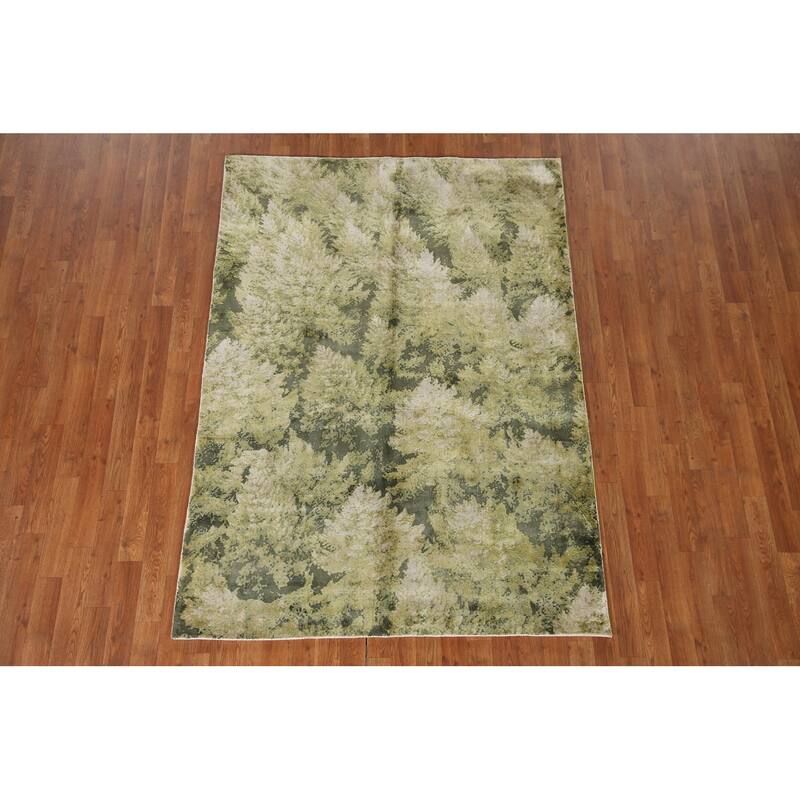All-Over Green Abstract Modern Area Rug Hand-knotted Wool Carpet - 4'8"x 6'6"