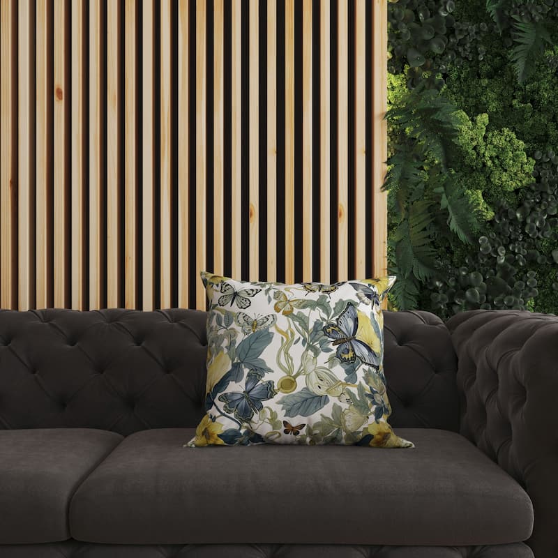 Green And yellow Butterfly Haven Indoor/Outdoor Throw Pillow Zipper