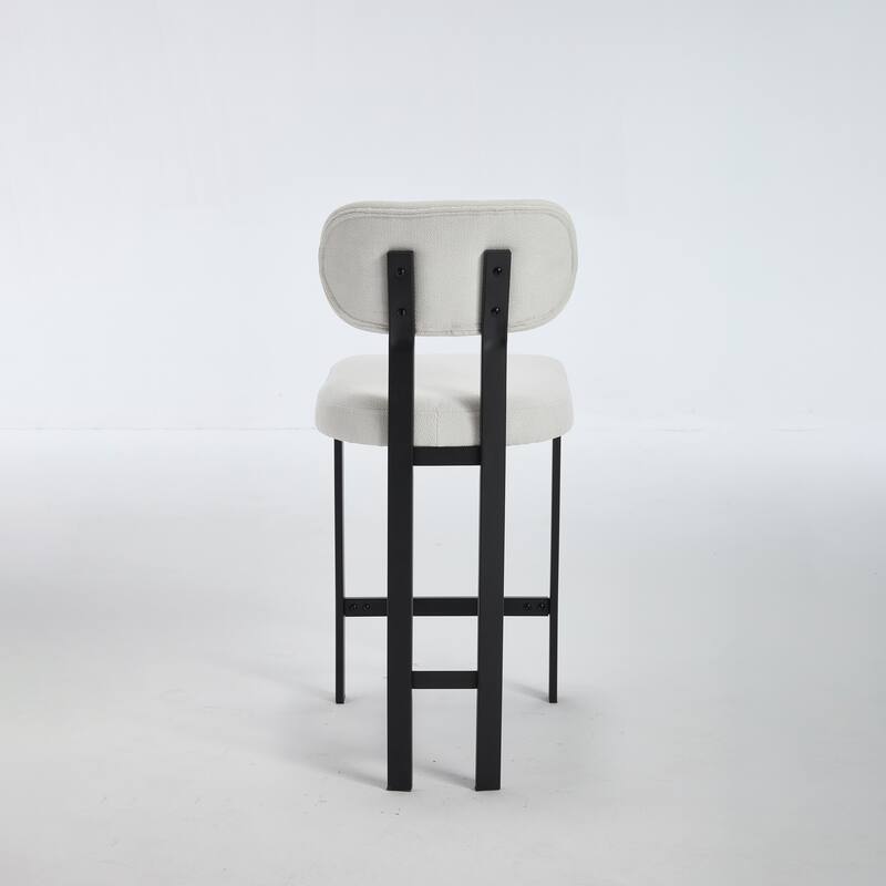 Bar Stools Set of 2, Fabric Upholstered Counter Height Bar Stools, Open Back Dining Chairs with Metal Legs & Footrest