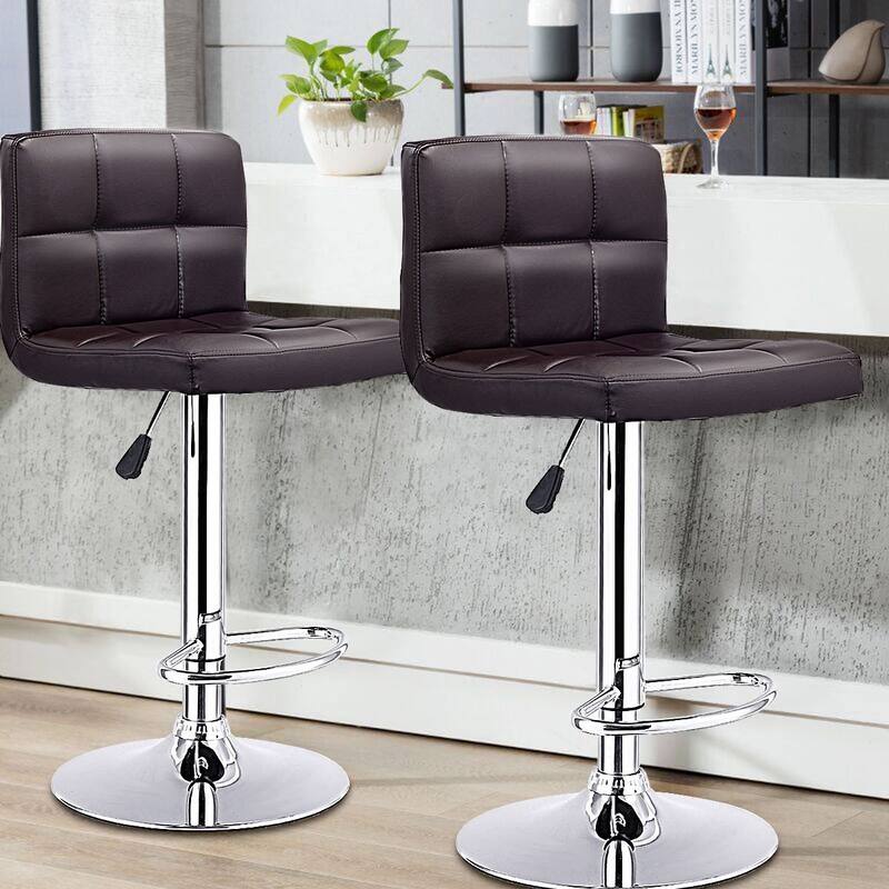 Set of 2 PU Leather Swivel Bar Stools Pub Chairs