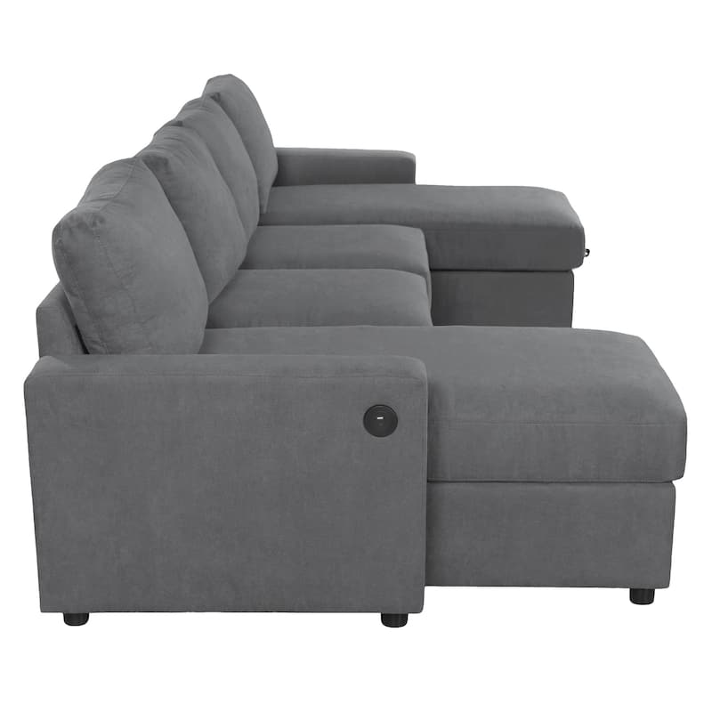 103.9" Polyester U-Shaped Sectional Sofa with 2 Storage Chaises and 4 USB Ports