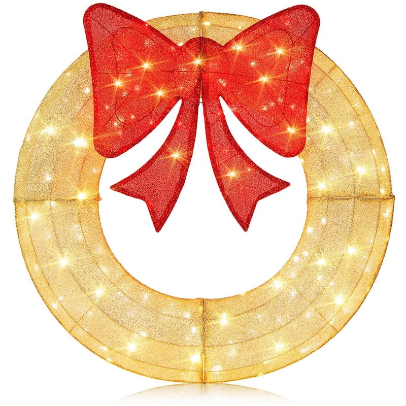 Costway 48 Inch Pre-Lit Christmas Wreath with 200 LED Lights Red Bow - See Details