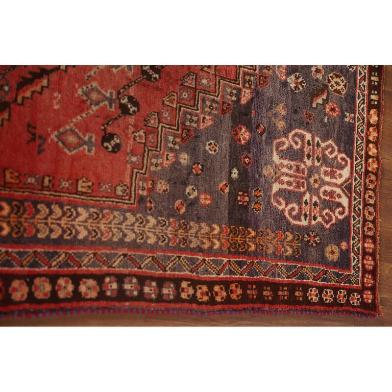Red Qashqai Persian Antique Area Rug Handmade Wool Carpet - 5'1"x 8'2"