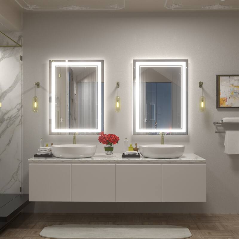 KIOTEE Frameless Front lit LED Lighted Anti-Fog Tempered Glass Bathroom Vanity Mirror with ETL and 3-Year Warranty