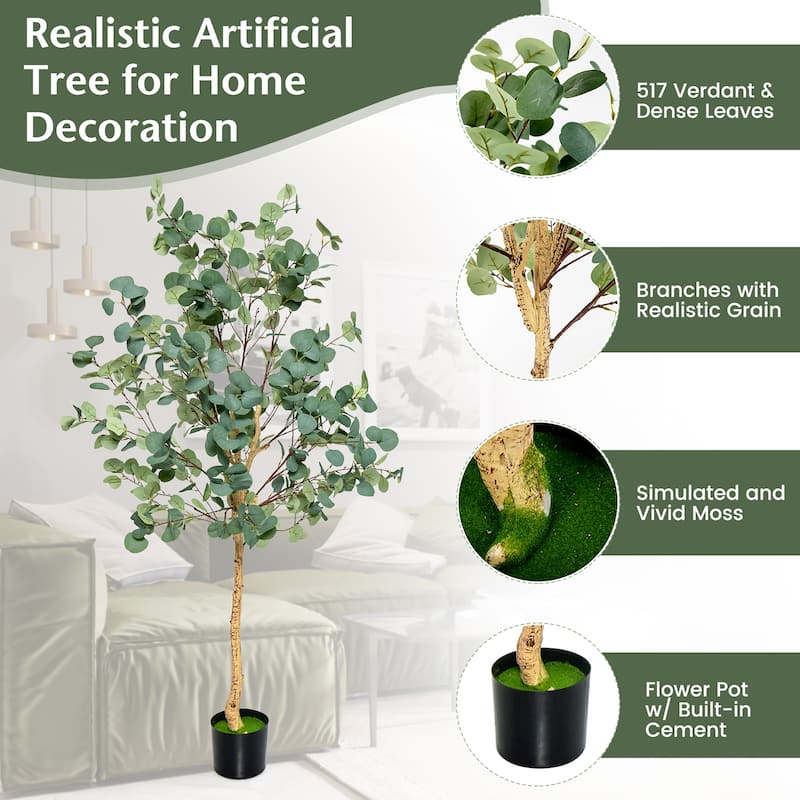 Costway 1/2 PCS 5.5FT Artificial Tree Fake Eucalyptus Tree for Living