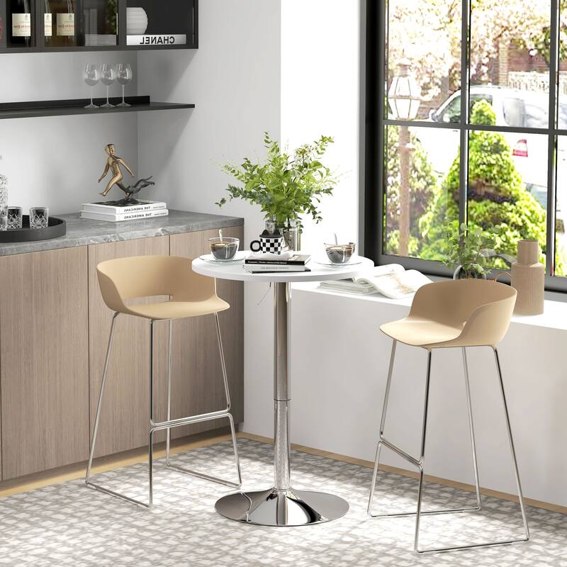 Adjustable Bar Table with Round Swivel Top for Home Bar - White