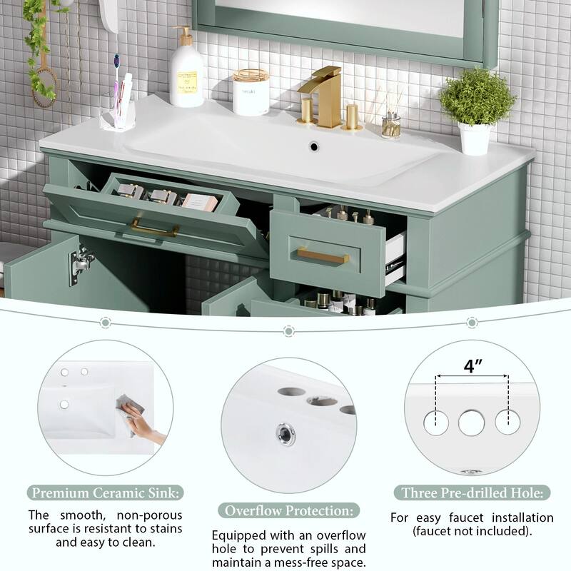 36" Modern Bathroom Vanity with Ceramic Sink, Soft Close Doors, 4 Drawers for Storage