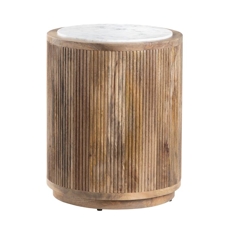 Round Mango and Marble Natural End Table