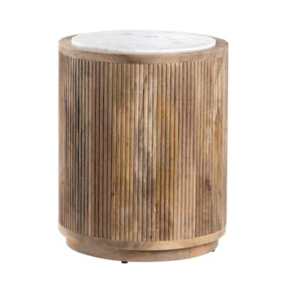 Round Mango and Marble Natural End Table