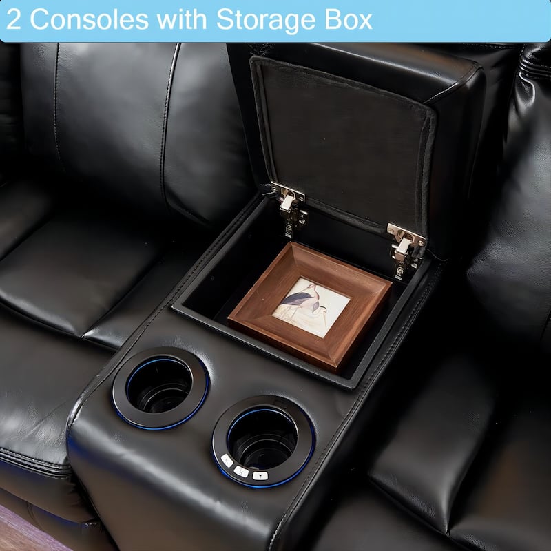 Power Reclining Sectional Sofa Couch with LED Light Recliner Faux Leather L-Shaped Cup Holder,USB Port for Living Room Black