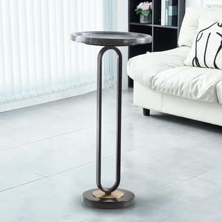 12" Grey Round Marble Metal Marble Pedestal End Table