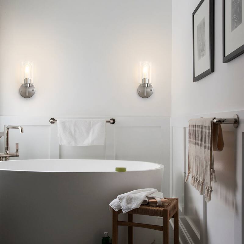 1-Light Modern Bathroom Vanity Light with Clear Glass Shades（Set of 2), Industrial Wall Sconces, Modern Wall Lights