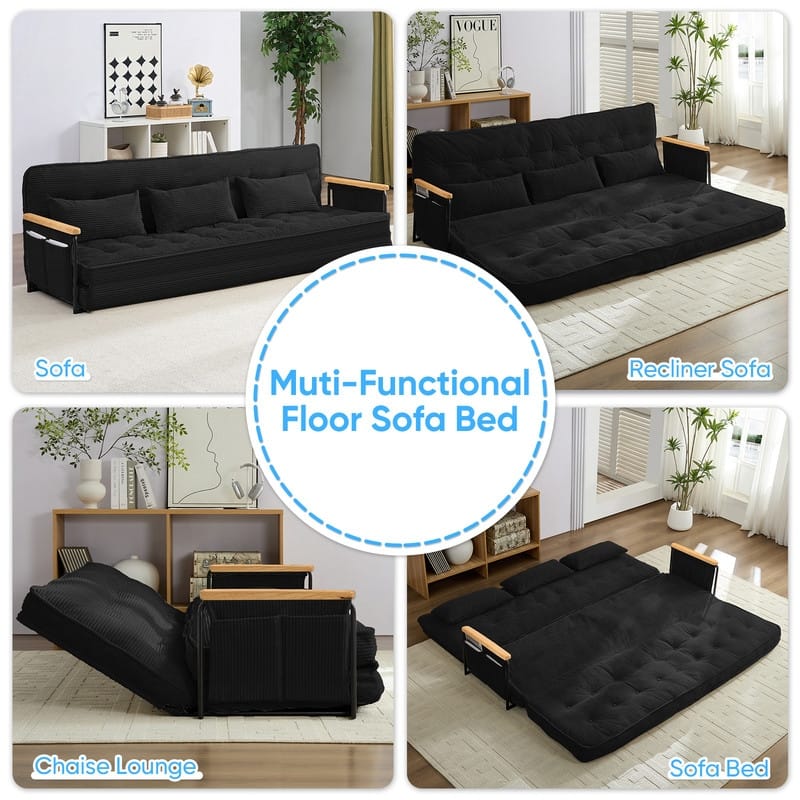 Mixoy Muti-Functional Folding Floor Sofa Bed,3-Seater,2-Seater,1-Seater Lazy Futon Sofa with 6 Position Adjustable Backrest