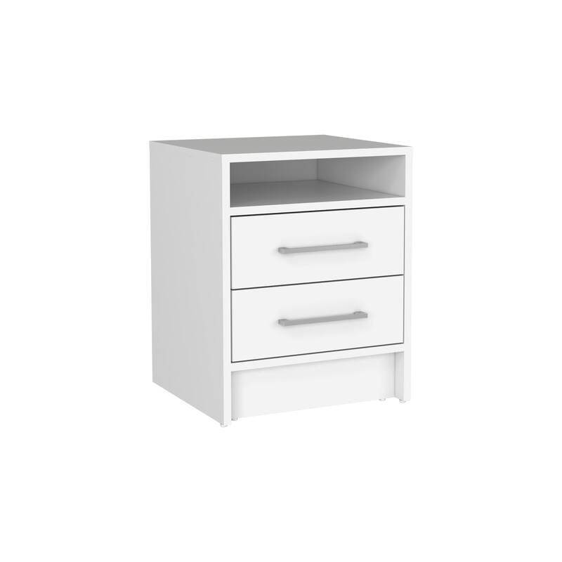 White Nightstand with 2 Drawers, 1 Shelf, and Compact Design