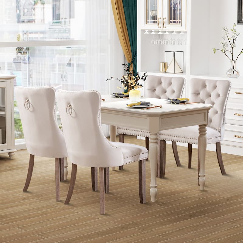 Dining Chairs Set of 4, Luxury Upholstered Velvet Kitchen Chairs Side Chair with Padded Seat Back and Solid Wood Legs