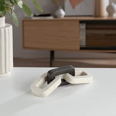 Marble Decorative Object Sculptural Linked Chain Accent - 4" Ivory - 13.25" x 4" x 4"