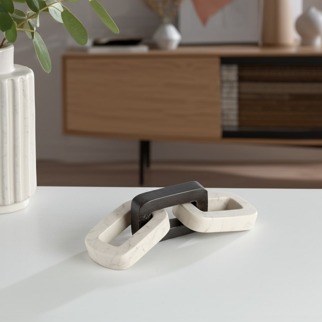 Marble Decorative Object Sculptural Linked Chain Accent - 4" Ivory - 13.25" x 4" x 4"