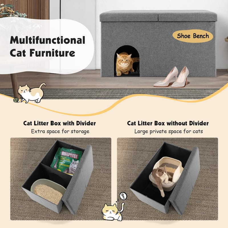 Cat Litter Box Enclosure Hidden Furniture with Urine Proof Litter Mat - 35.5" x 20" x 20" (L x W x H)