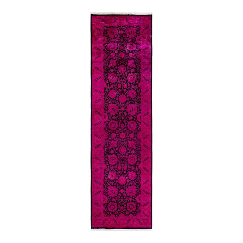 Overton Hand Knotted Wool Vintage Inspired Modern Contemporary Overdyed Pink Runner Rug - 3' 1" x 11' 0"